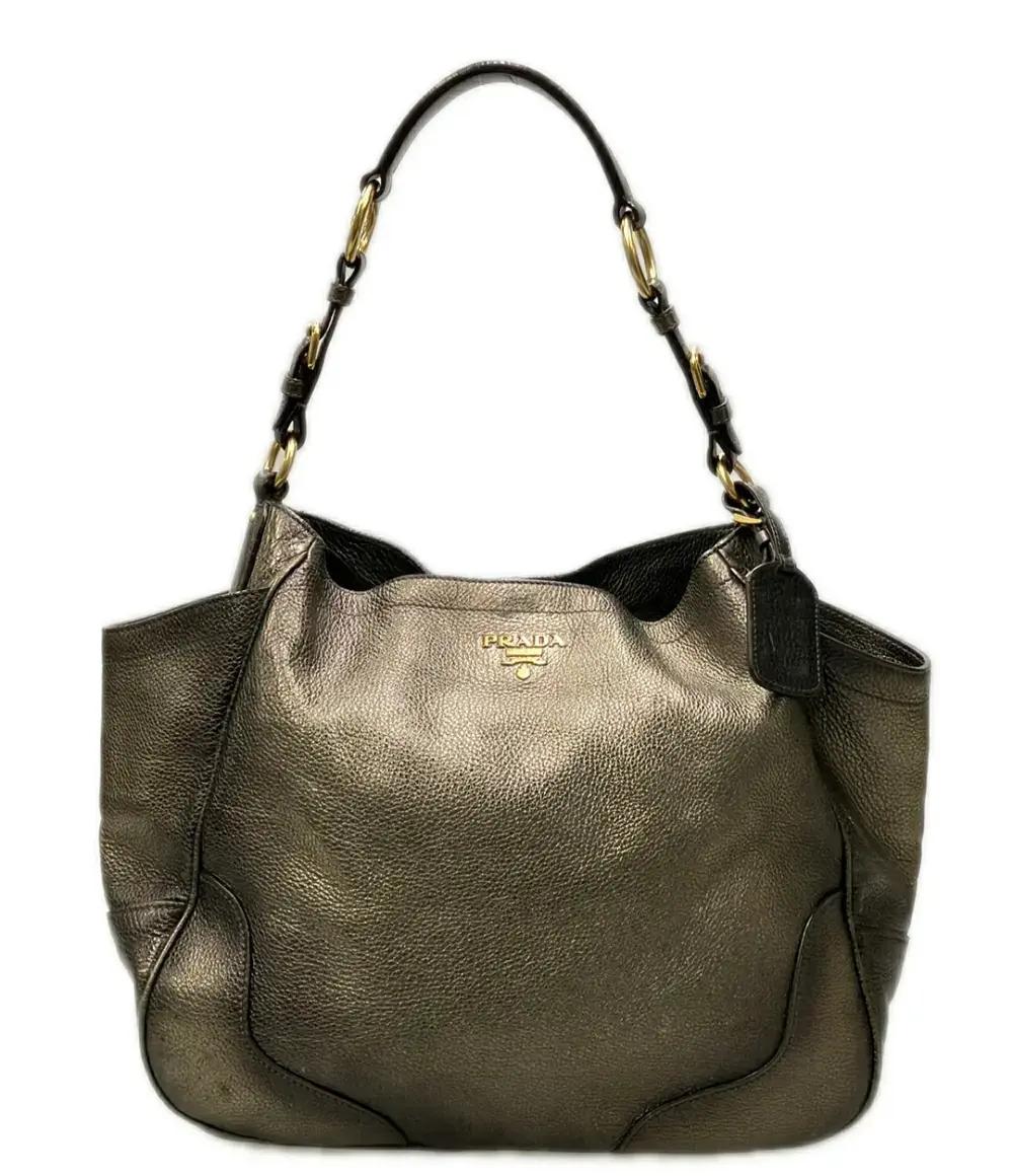 Prada Vitello Daino Leather 2Way Tote Bag Black Brown